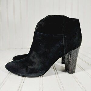 Nine West Kiko Suede Black High Heel Pointed Toe Snakeskin Heel Ankle Boots H467